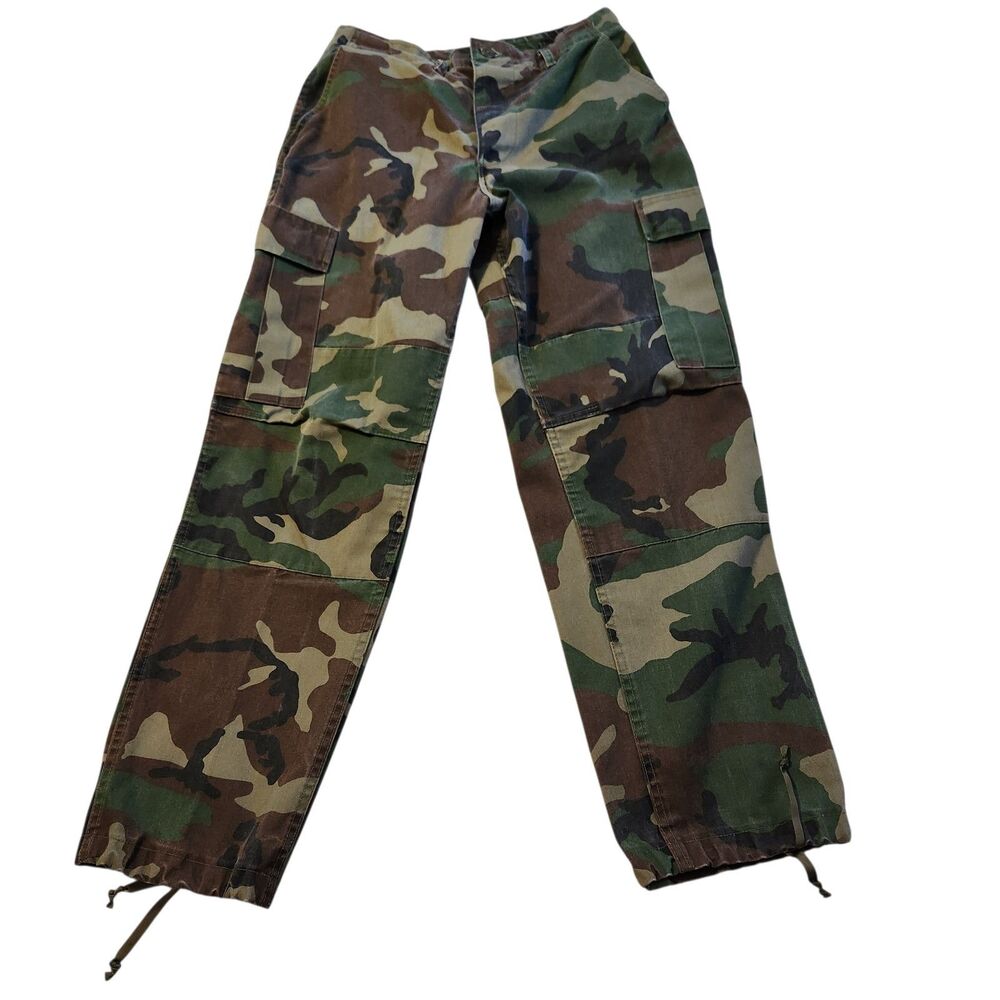 Mens Vtg Camo Combat Trousers 6 pocket Cargo Pants Adjustable Waist Sz M Outdoor